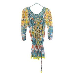 Nicole by Nicole Miller Woman’s  Boho Tunic Blouse Tassel Gathered Waist…